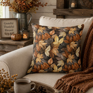 Coussin Riche Brun Beige Feuilles D'automne Rustique Ferme