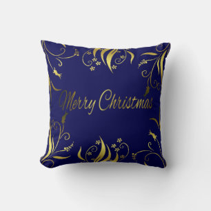 Coussin Riche Ultra élégant et luxueux XMAS or & bleu