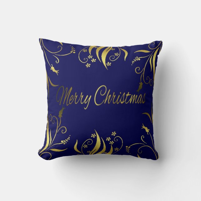 Coussin Riche Ultra élégant et luxueux XMAS or & bleu (Recto)