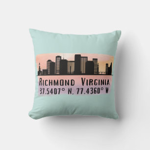 Coussin Richmond VA City Skyline Latitude et Longitude