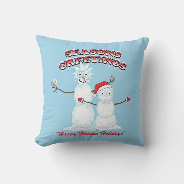 Coussin Rick et Morty | Bonnes Fêtes de snowmen (Recto)
