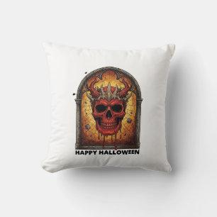 Coussin Rien ne me fait peur Crâne à cornes rouges Toile d