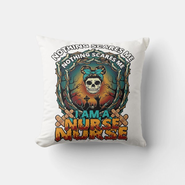 Coussin Rien ne me fait peur Infirmière Halloween Crâne Se (Recto)