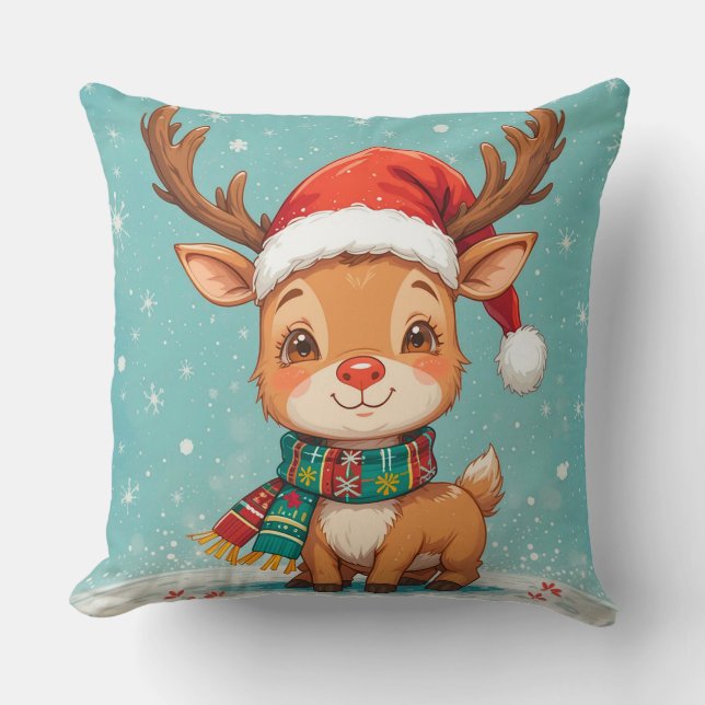 Coussin Rindeer De Dessin Avec Chapeau De Père Noël (Recto)
