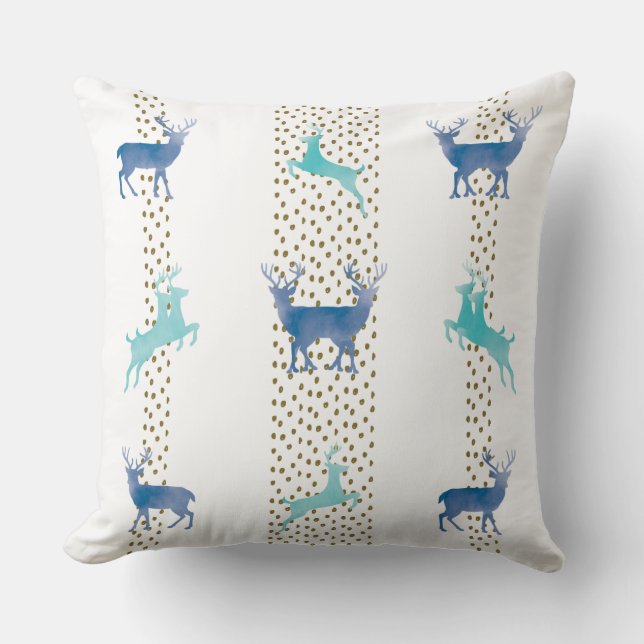 Coussin Rindeer et Droplet d'or bleu et aqua (Recto)