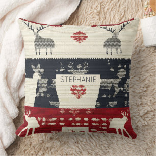 Coussin Rindeer nordique rustique et flocon de neige   Mot