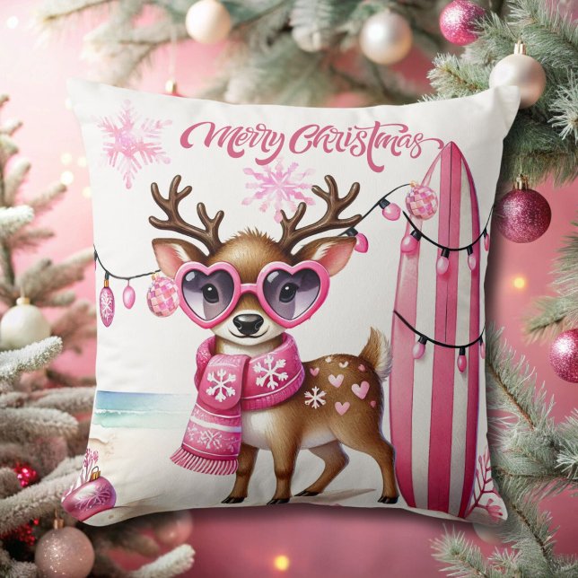 Coussin Rinder rose avec lunettes de soleil Noël (Créateur téléchargé)