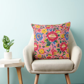 Coussin Riotous Pink Chinoierie Peony Floral Jeu d'oreille