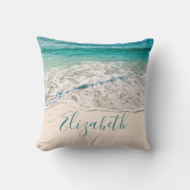 Coussin Rivage de plage d'océan pour ajouter votre nom (Recto)