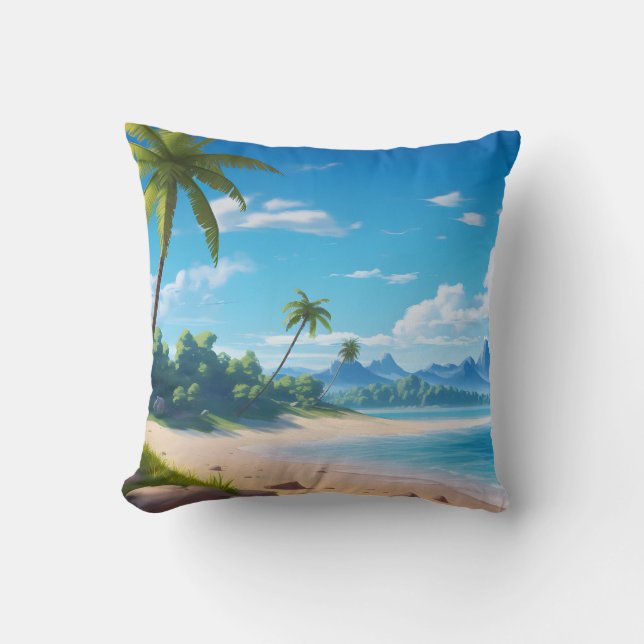 Coussin Rivage de plage sablonneuse d'île océanique tropic (Recto)