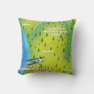 Coussin Rivière Congo Belle carte vintage