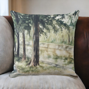 Coussin Rivière des arbres verts d'été peinte à la main