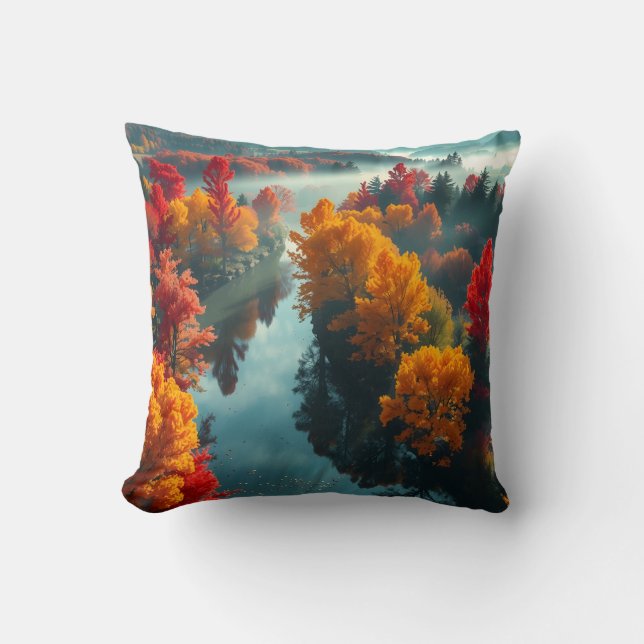 Coussin Rivière sereine, réflexion sur le rivage, art de l (Recto)