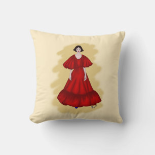 Coussin Robe rouge vintage et chaussures bleues Croqui