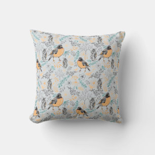 Coussin Robin Bird Mama et bébé Été Brood Avec Fleurs