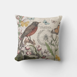 Coussin Robin Elegant Bird Butterfly French Art