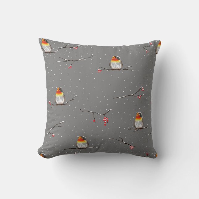 Coussin robin et motif de neige (Recto)