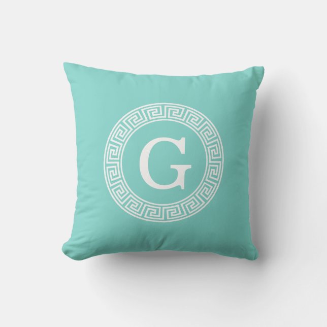 Coussin Robin Oeuf Wht Grille Grecque Cadre Rnd Initial Mo (Recto)