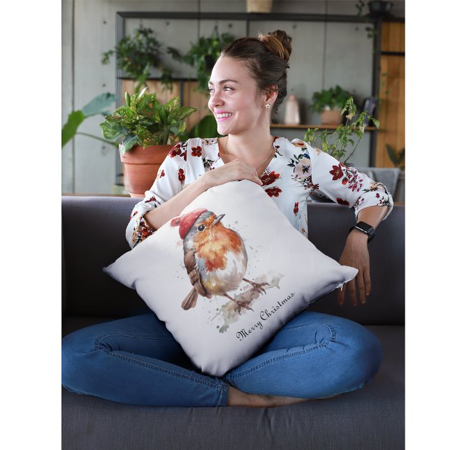 Coussin Robin rouge de Noël, personnalisable (Créateur téléchargé)