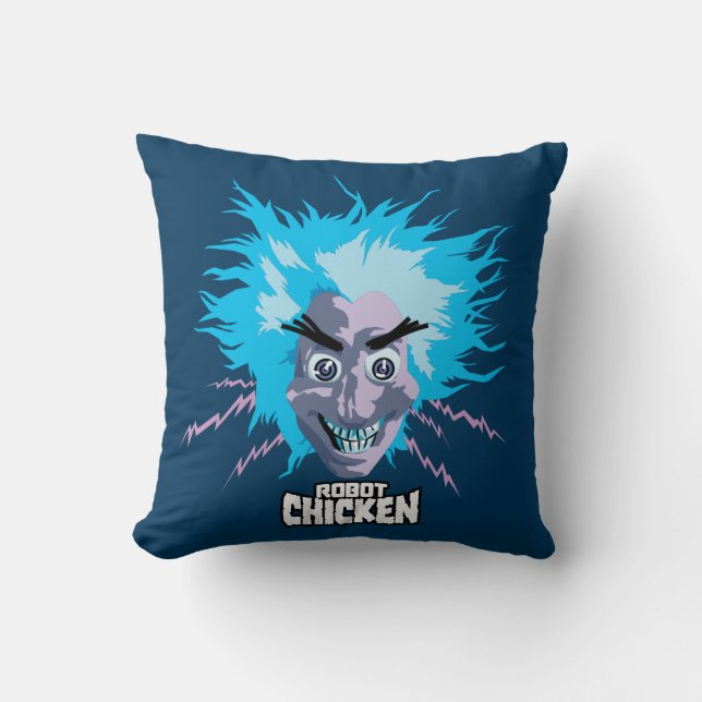 Coussin Robot Chicken Scientist Head Graphic (Recto)