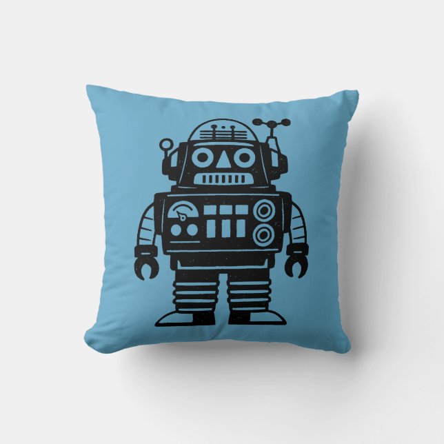 Coussin Robot Inspiré du Milieu du Siècle Rétro (Recto)