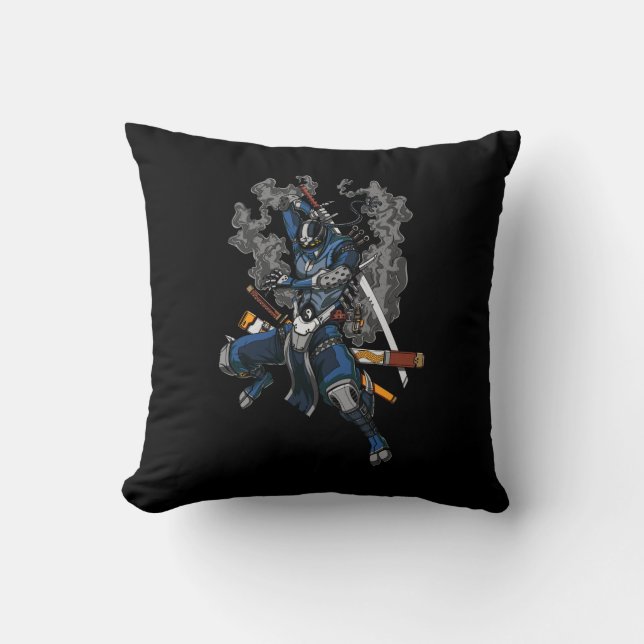 Coussin Robot Ninja Samurai Guerrier Arts Martiaux (Recto)