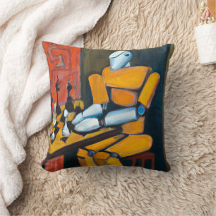 COUSSIN ROBOT RÉTRO JOUANT AUX ÉCHECS   DÉCORATIF COLORÉ