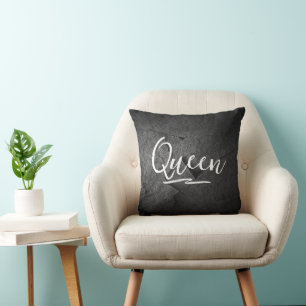 Coussin Roche ardoise noire avec texte Reine