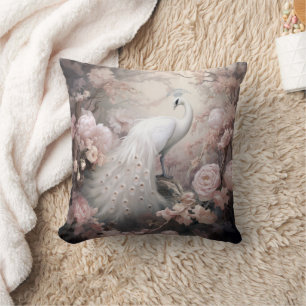 Coussin Rocher blanc romantique et Fleurs rose pâle