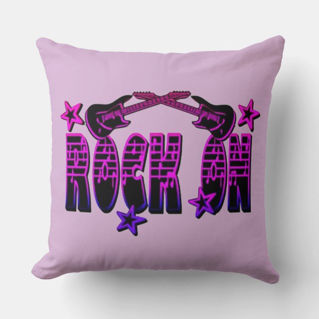 Coussin Rocher De Logo Rose Sur Guitares & Étoiles Lancer  (Recto)