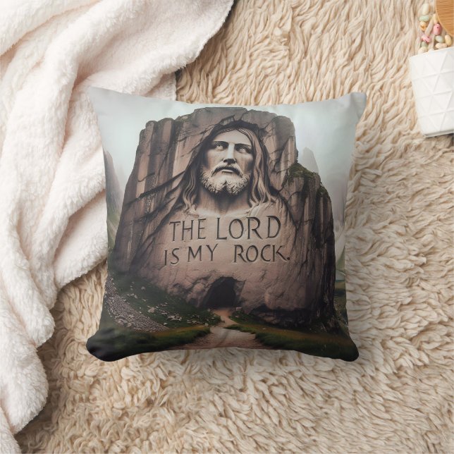 Coussin Rocher Divin : Jésus Gravé Le Seigneur Est Mon Roc (Couverture)