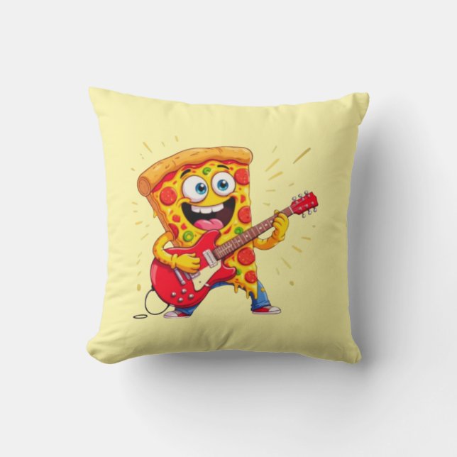 Coussin **Rock ’n’ Roll Pizza – Funny Guitar-Playing Slice (Recto)
