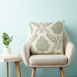 Coussin Rococo Damask Art I 2Way Cream and Green