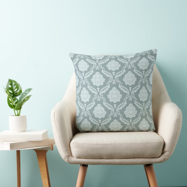 Coussin Rococo Damask Pattern Duck Egg Blue+Teal (Chaise)