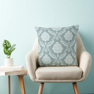 Coussin Rococo Damassé Grand Motif Bleu Œuf de Canard + Sa