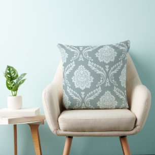 Coussin Rococo Damassé Motif Décalé Œuf de Canard Bleu+Tur