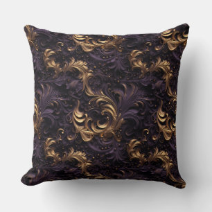 Coussin Rococo Realms : Golden Dark Purple Floral perles