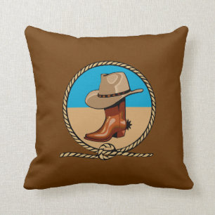 Coussin Rodéo à double face Bottes et Casquette Cowboy Bro