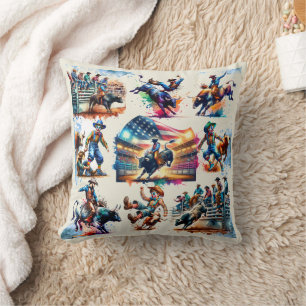Coussin Rodeo Cowboy Bull Riding Scènes de Rodéo Clown