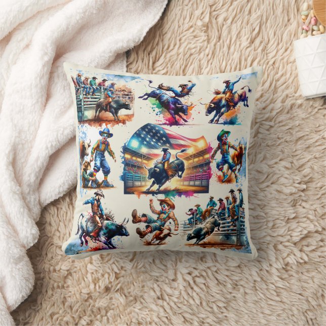 Coussin Rodeo Cowboy Bull Riding Scènes de Rodéo Clown (Couverture)