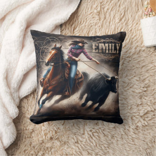 Coussin Rodéo Cowgirl à l'aube du coucher du soleil