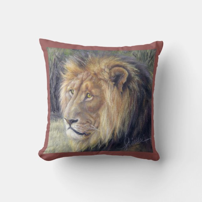 Coussin Roi et reine de lion 16" x 16" carreau (Recto)