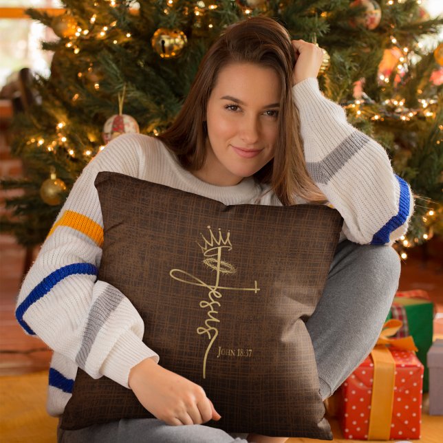 Coussin ROI JÉSUS Élégant bronze Noël chrétien (Créateur téléchargé)