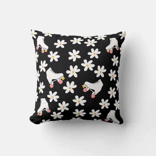 Coussin Roller Skates Floral Black Roller Skater Cadeau (Recto)