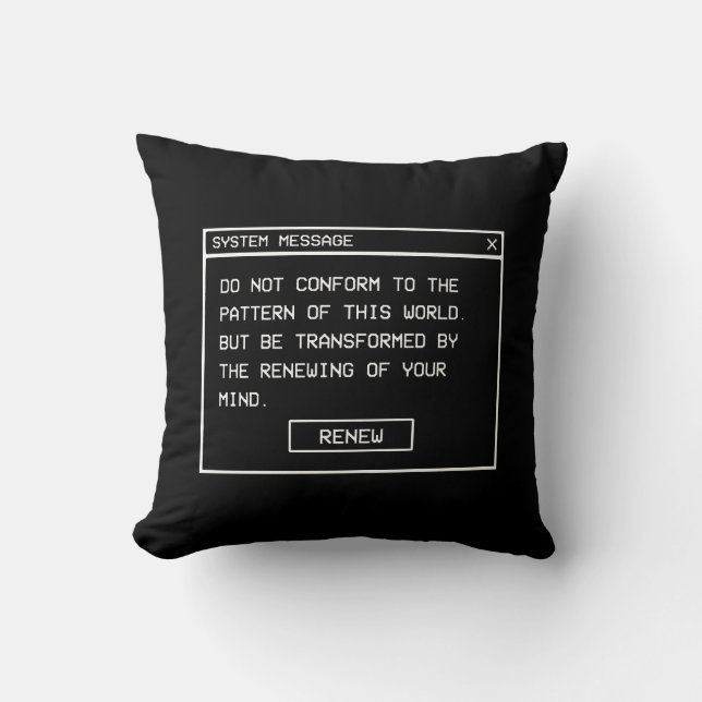 Coussin Romains 12:2 Fenêtre d'alerte informatique noir et (Recto)