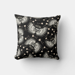 Coussin Romance gothique victorienne Ailes du crâne et ros