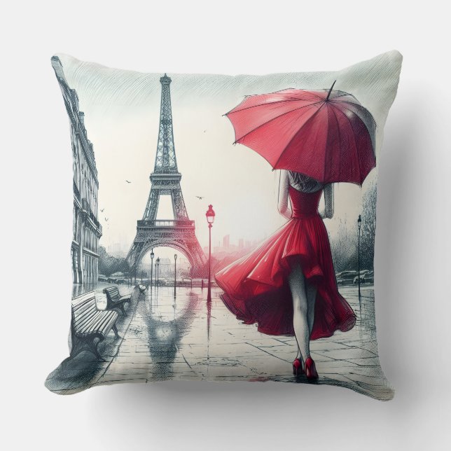 Coussin Romance intemporelle sous la pluie parisienne (Recto)