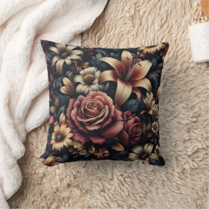 Coussin Romance sombre gothique Motif floral