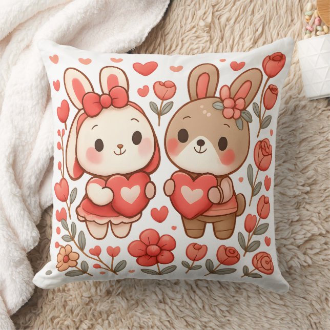 Coussin Romantic Bunny Couple Decorative Pillow (Couverture)