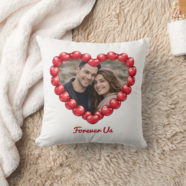 Coussin Romantic Cherry Heart Custom Photo  (Couverture)